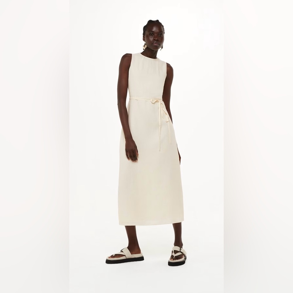 Whistles London Cream Linen Cutout Midi Dress